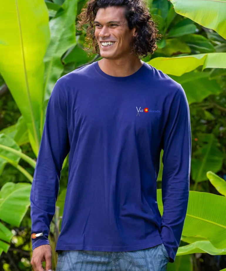 Crossed Skis - Indigo Long Sleeve Pima T-Shirt