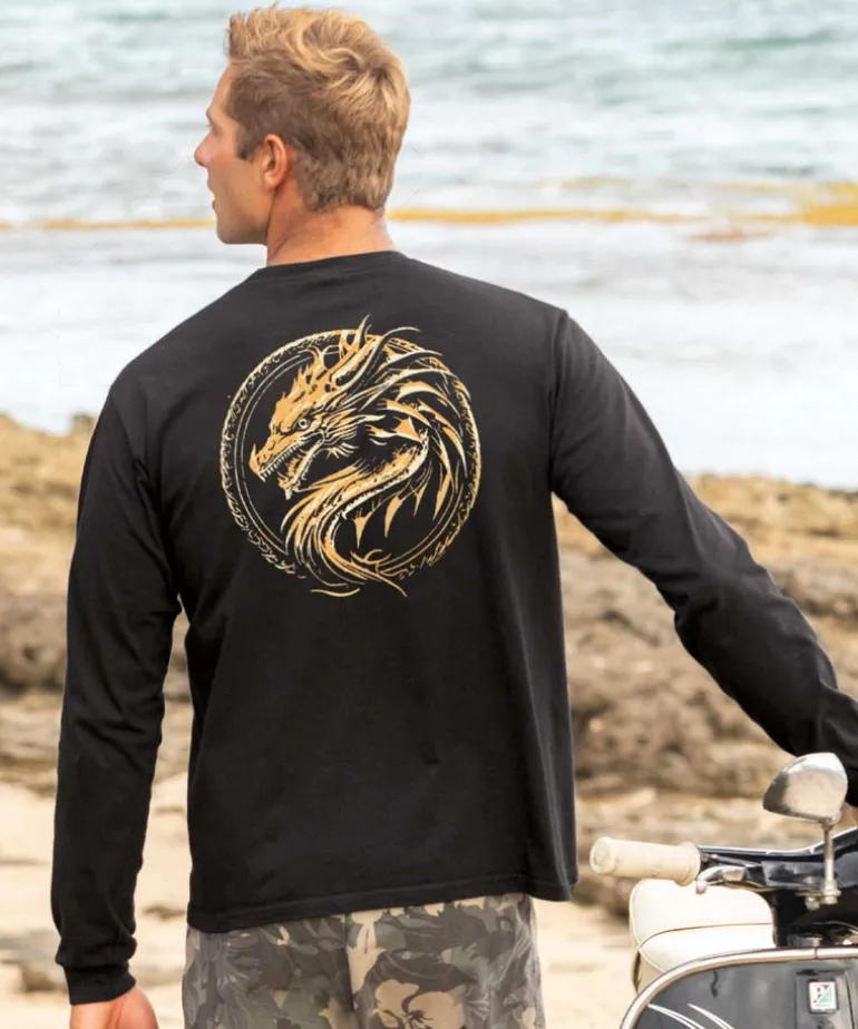 Dragon Medallion - Black Long Sleeve Crewneck T-Shirt