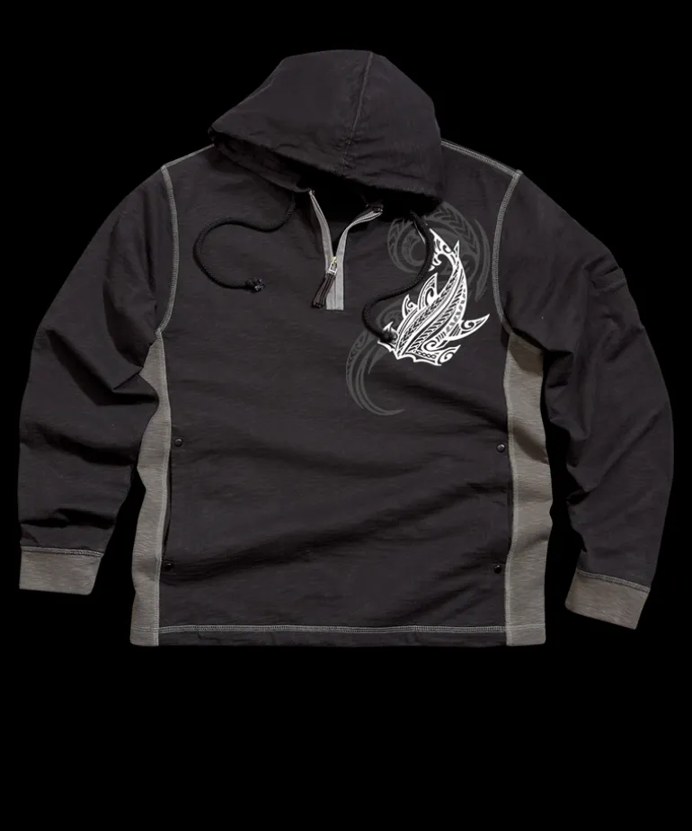 Flow Of Mana - Black/Charcoal Long Sleeve Longboard Hooded Tee