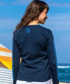 Hinatea Cascade - Navy Long Sleeve Crewneck T-Shirt