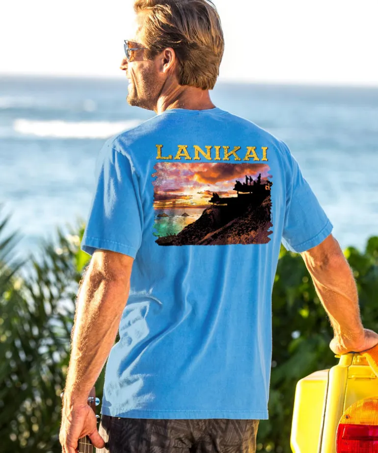 Lanikai Scenic View - Blue Hawaii Dyed Short Sleeve Crewneck T-Shirt