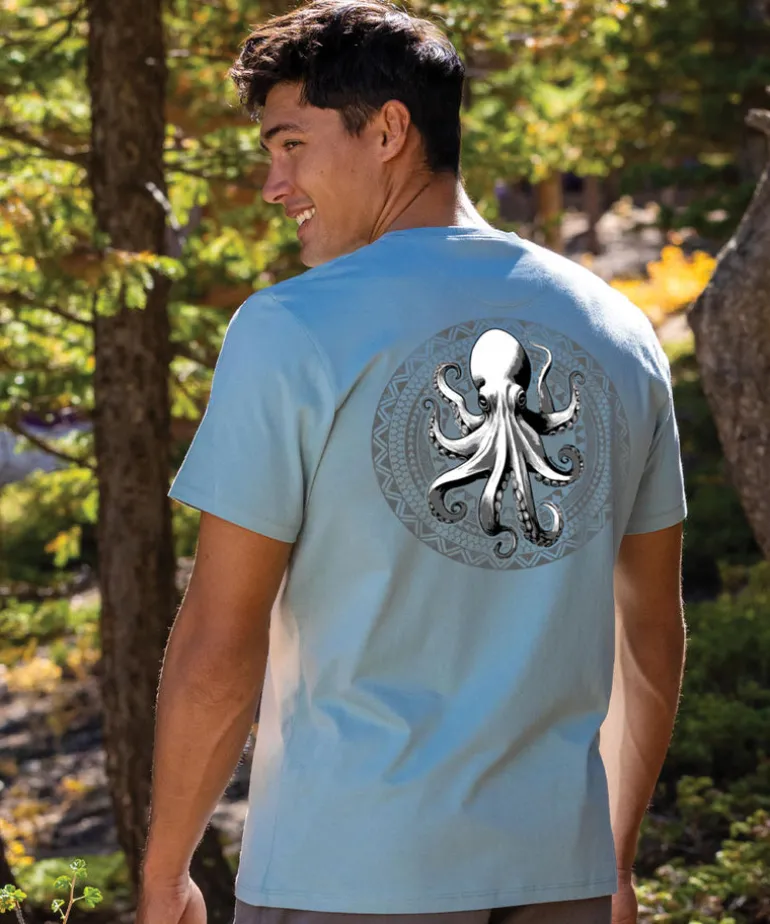 Octopus Tribal Circle - Cool Blue Short Sleeve Pima T-Shirt