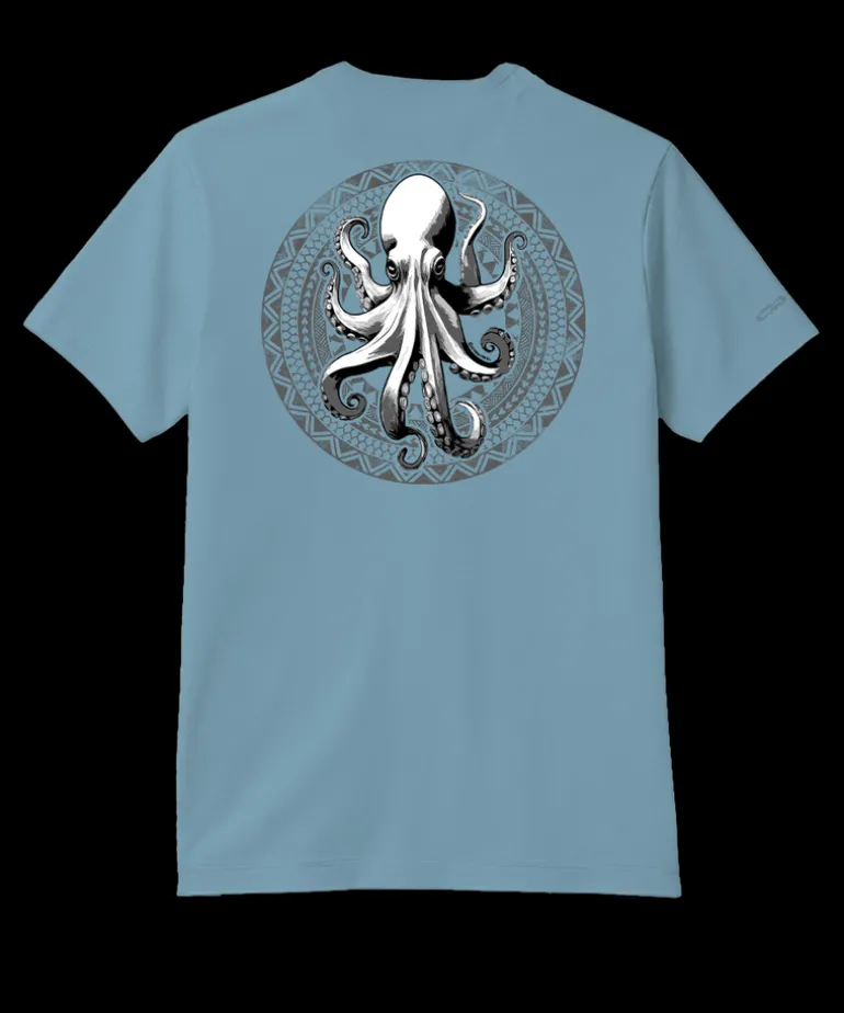 Octopus Tribal Circle - Cool Blue Short Sleeve Pima T-Shirt