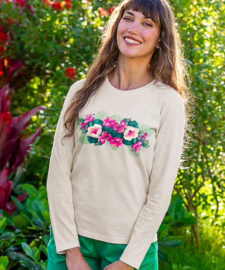 Pacific In Bloom - Coconut Dyed Long Sleeve Crewneck T-Shirt