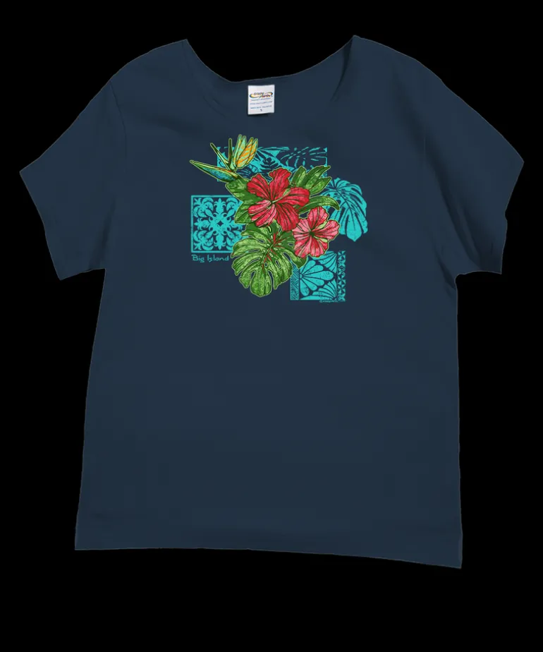 Pua Nani Montage - Navy Short Sleeve Scoop Neck T-Shirt