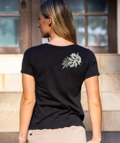 Rainforest Lei - Jet Black Short Sleeve Pima V-Neck T-Shirt