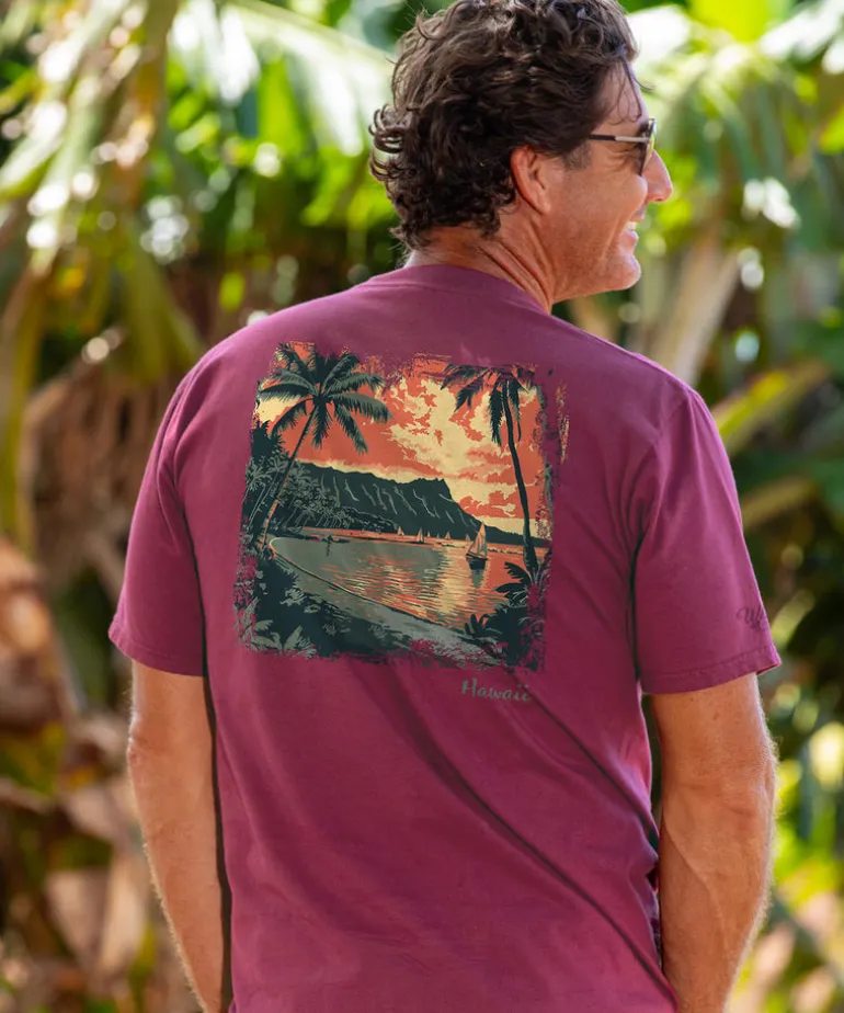 Retro Island Sunset - Wine Dyed Short Sleeve Crewneck T-Shirt