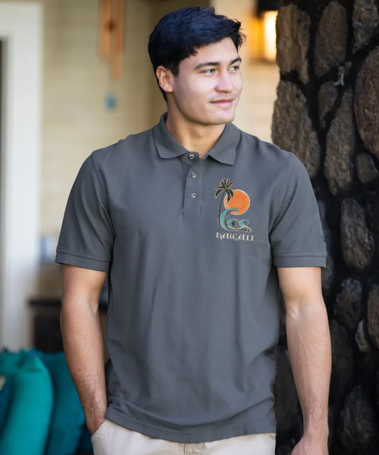 Sketchy Palm - Crater Dyed® Short Sleeve Oceanfront Polo Shirt