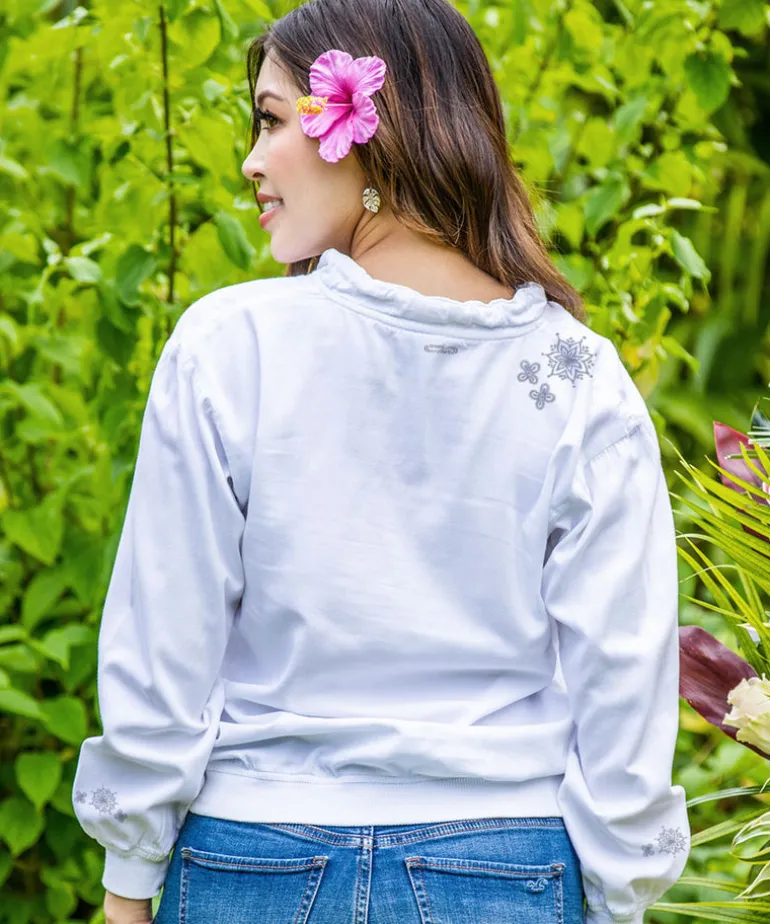 Snowflake Lace - White Long Sleeve Lightweight Pullover