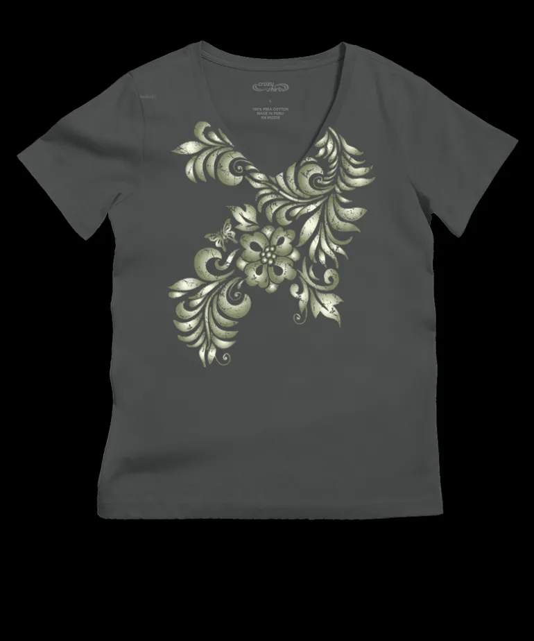 Teihani - Graphite Short Sleeve Pima V-Neck T-Shirt