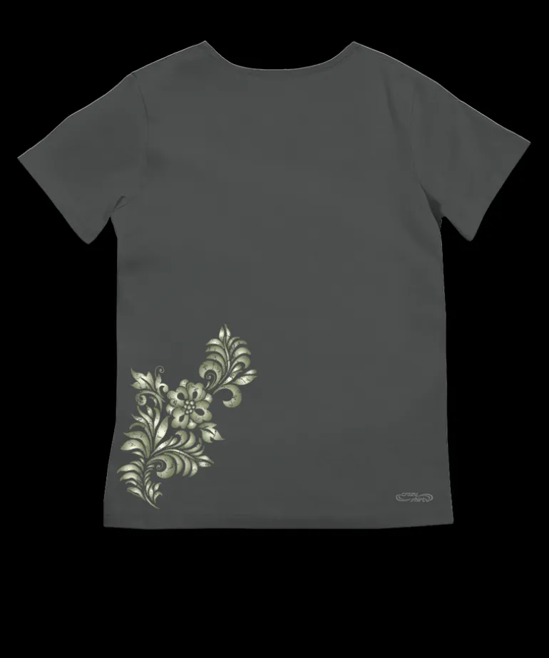 Teihani - Graphite Short Sleeve Pima V-Neck T-Shirt