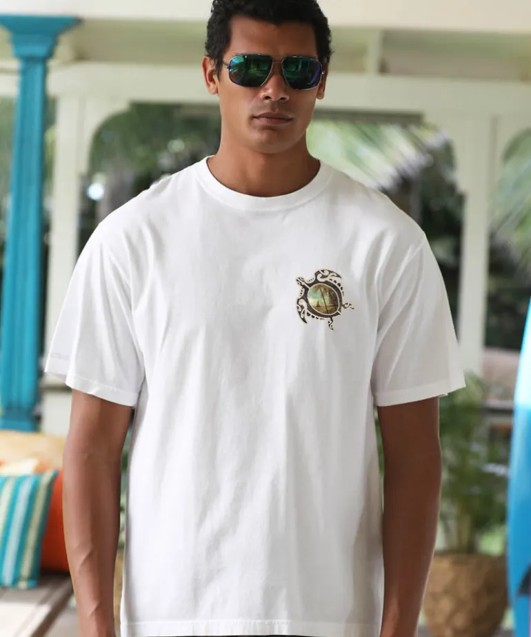 Tribal Island Honu - White Short Sleeve Crewneck T-Shirt