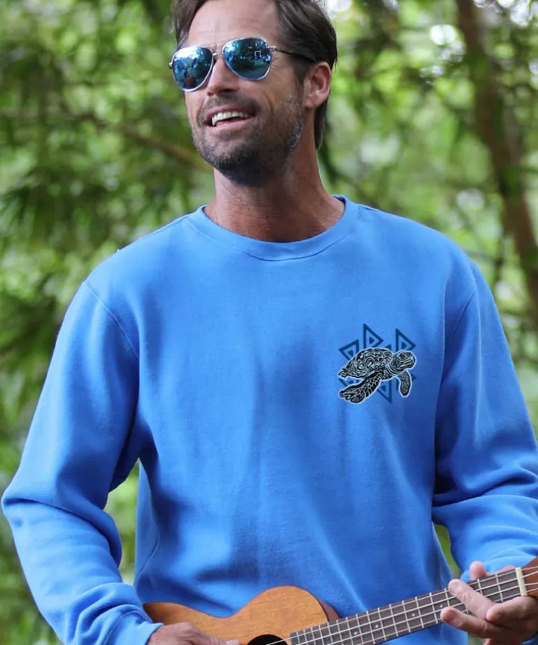 Tribal Sea Turtle - Blue Hawaii Dyed Long Sleeve Sweatshirt