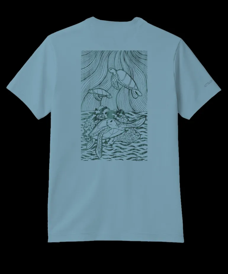 Woodcut Turtles - Cool Blue Short Sleeve Pima T-Shirt