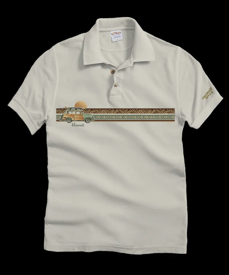 Woody Wagon Band - Coconut Dyed Short Sleeve Oceanfront Polo Shirt