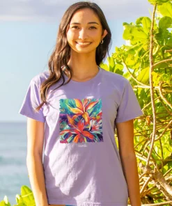 Artsy Floral - Lavender Dyed Short Sleeve Crewneck T-Shirt