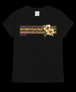 Banded Hibiscus - Black Short Sleeve Crewneck T-Shirt