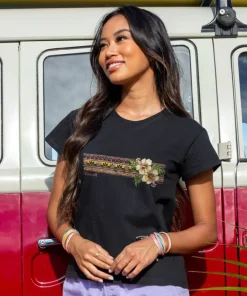 Banded Hibiscus - Black Short Sleeve Crewneck T-Shirt