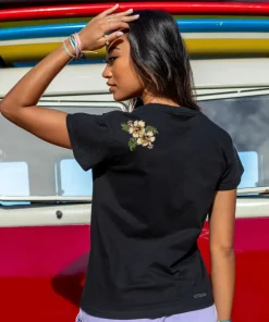 Banded Hibiscus - Black Short Sleeve Crewneck T-Shirt