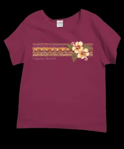 Banded Hibiscus - Fig Dyed Short Sleeve Scoop Neck T-Shirt