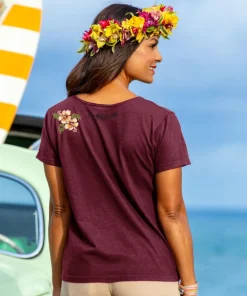 Banded Hibiscus - Fig Dyed Short Sleeve Scoop Neck T-Shirt