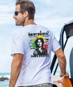 Bob Marley Rebel Music - White Short Sleeve Crewneck T-Shirt
