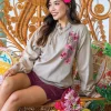 Bougainvillea Vines - Kona Coffee Dyed Long Sleeve Lightweight Pullover