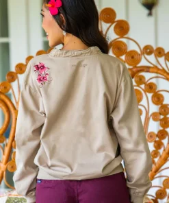 Bougainvillea Vines - Kona Coffee Dyed Long Sleeve Lightweight Pullover
