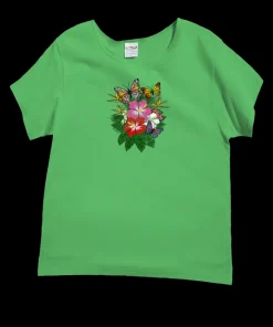 Butterfly Bouquet - Green Apple Dyed Short Sleeve Scoop Neck T-Shirt