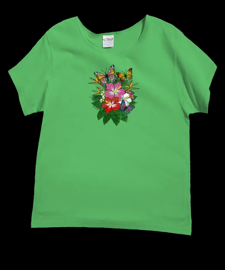 Butterfly Bouquet - Green Apple Dyed Short Sleeve Scoop Neck T-Shirt