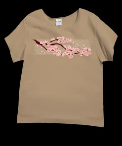Cherry Blossom Branch - Kona Coffee Dyed Short Sleeve Scoop Neck T-Shirt