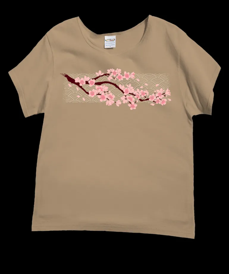 Cherry Blossom Branch - Kona Coffee Dyed Short Sleeve Scoop Neck T-Shirt