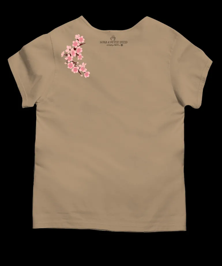 Cherry Blossom Branch - Kona Coffee Dyed Short Sleeve Scoop Neck T-Shirt