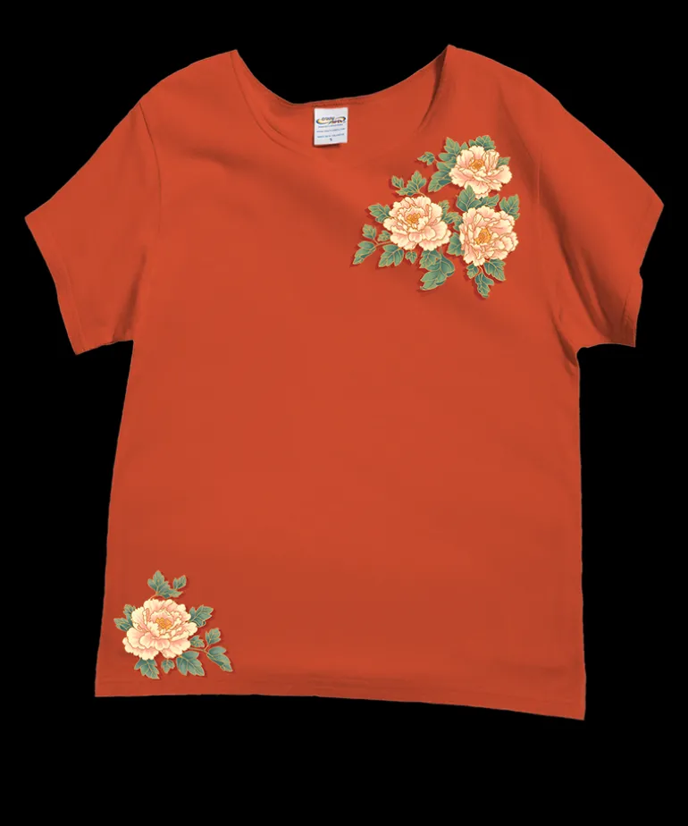 Chinese Peonies - Paprika Short Sleeve Scoop Neck T-Shirt
