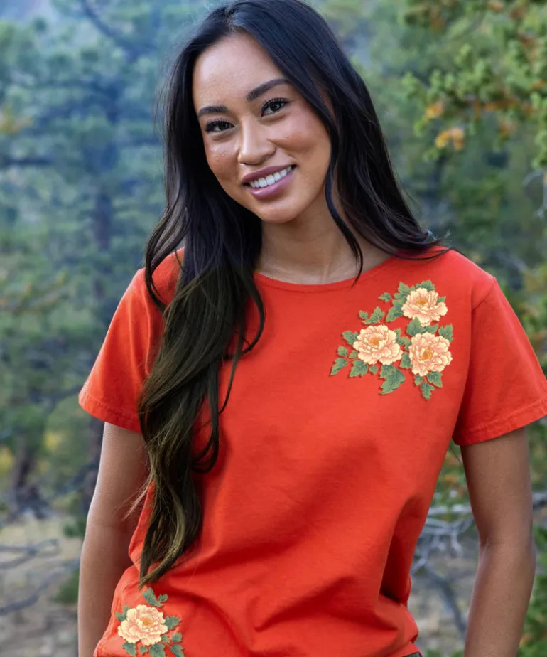 Chinese Peonies - Paprika Short Sleeve Scoop Neck T-Shirt