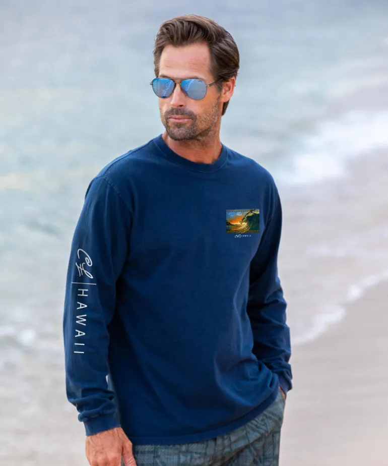 Clark Little King Kamehameha - Navy Long Sleeve Crewneck T-Shirt