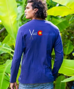 Crossed Skis - Indigo Long Sleeve Pima T-Shirt