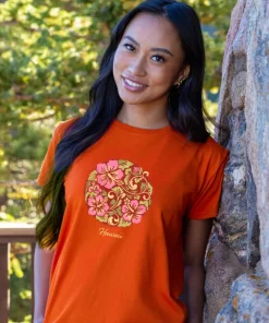 Decorative Hibiscus - Paprika Short Sleeve Crewneck T-Shirt