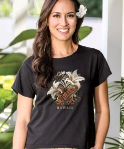 Decorative Lilies - Black Short Sleeve Scoop Neck T-Shirt