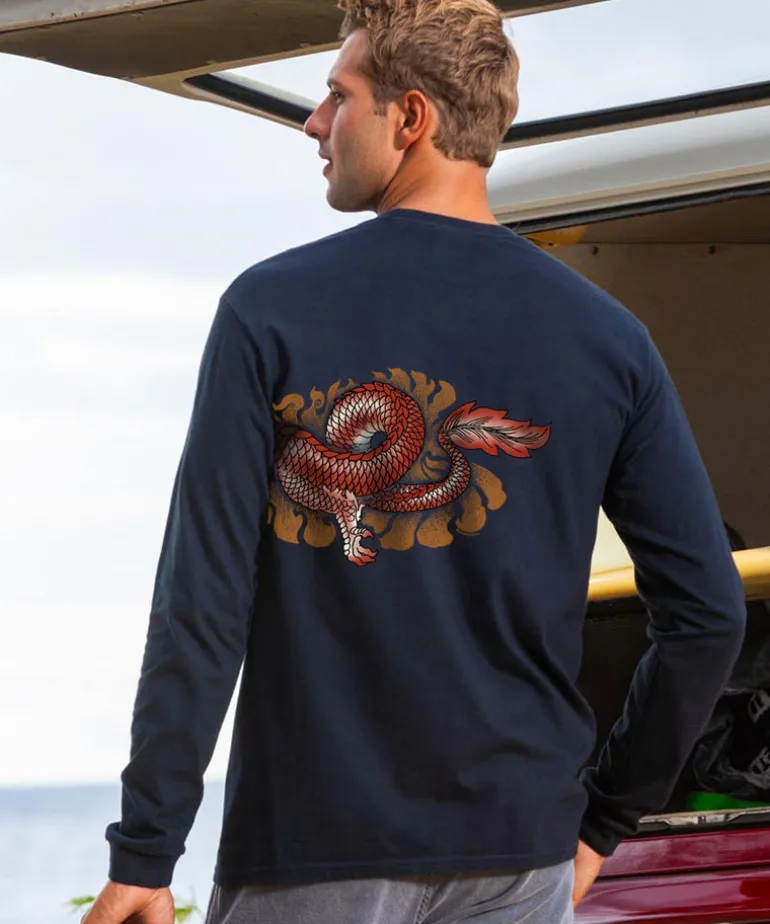 Dragon Summit - Navy Long Sleeve Crewneck T-Shirt