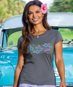 Elegant Floral Band - Graphite Short Sleeve Pima T-Shirt