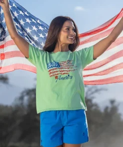Floral Flag - Key Lime Dyed Short Sleeve Scoop Neck T-Shirt