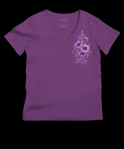 Floral Flourish - Violet Short Sleeve Pima V-Neck T-Shirt