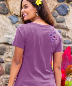 Floral Flourish - Violet Short Sleeve Pima V-Neck T-Shirt