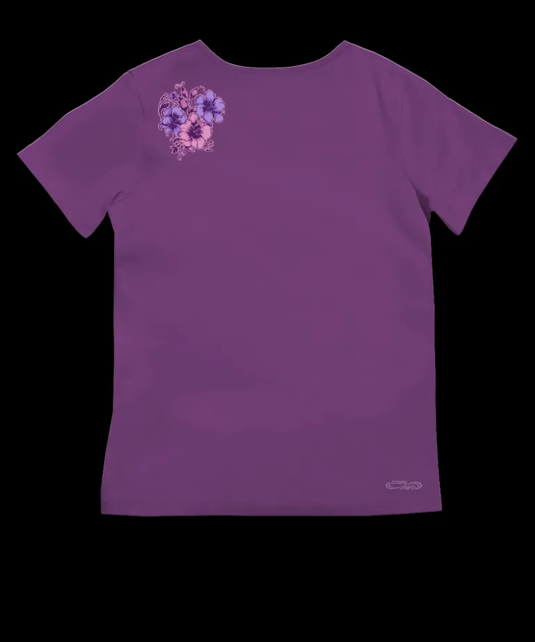 Floral Flourish - Violet Short Sleeve Pima V-Neck T-Shirt