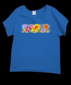 Floral Sunflower Band - Blue Hawaii Dyed Short Sleeve Scoop Neck T-Shirt