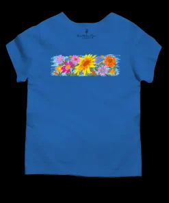 Floral Sunflower Band - Blue Hawaii Dyed Short Sleeve Scoop Neck T-Shirt