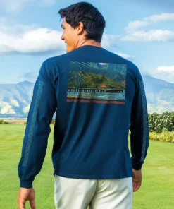 Hanalei Pier - Navy Long Sleeve Crewneck T-Shirt
