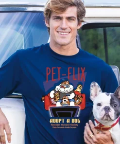 Hawaiian Humane Society Petflix - Navy Short Sleeve Crewneck T-Shirt