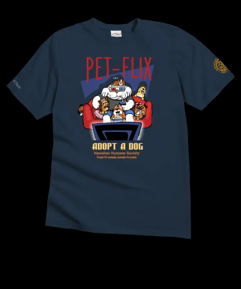 Hawaiian Humane Society Petflix - Navy Short Sleeve Crewneck T-Shirt